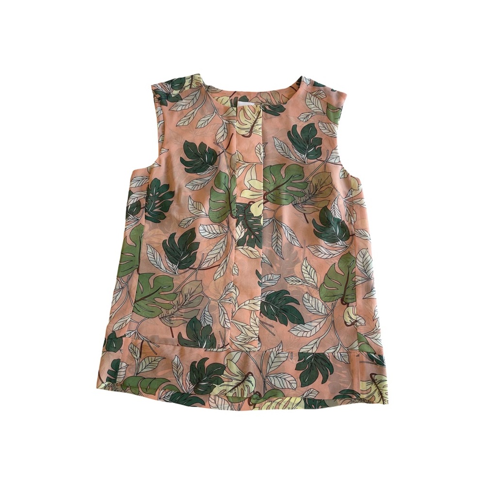 CAbi Tropical Sleeveless Pink Monstera Leaf Blouse Style 5351 Size XS